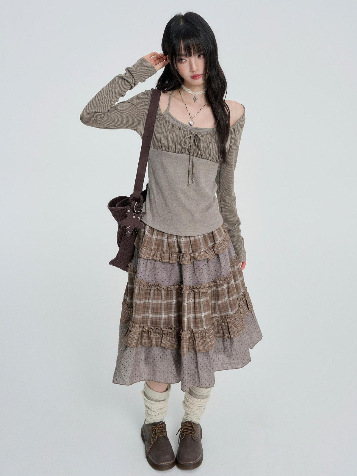 VEEMIX Girls Patchwork Pleated Lace Up Halter Women&