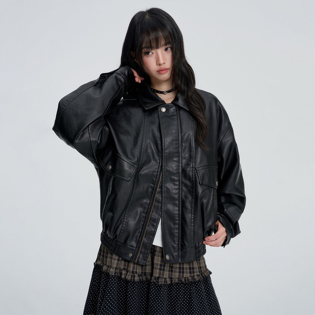 VEEMIX_Glossy_Loose_Fit_Metal_Button_Lapel_Women&