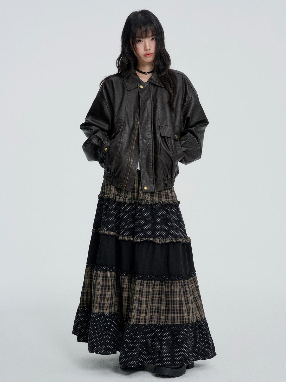 VEEMIX Glossy Loose Fit Metal Button Lapel Women&