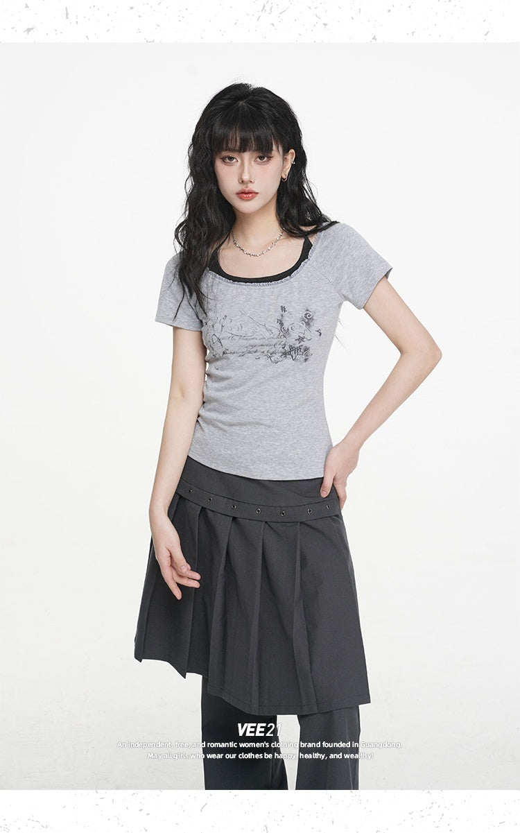 VEEMIX_Gray_Print_Lace_Faux_Layered_Halter_Slim_Fit_Women&