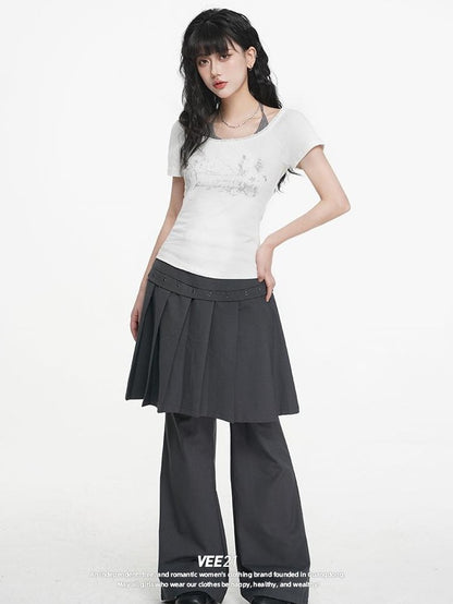 VEEMIX Gray Print Lace Faux Layered Halter Slim Fit Women&