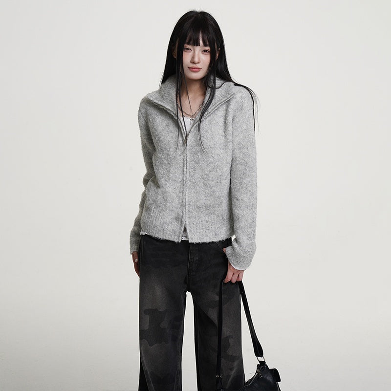 VEEMIX_Gray_Zip_Up_Stand_Collar_Thick_Knit_Women&