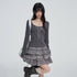 VEEMIX_Grey_Ditsy_Floral_Lace_Trim_Faux_Layered_Women&