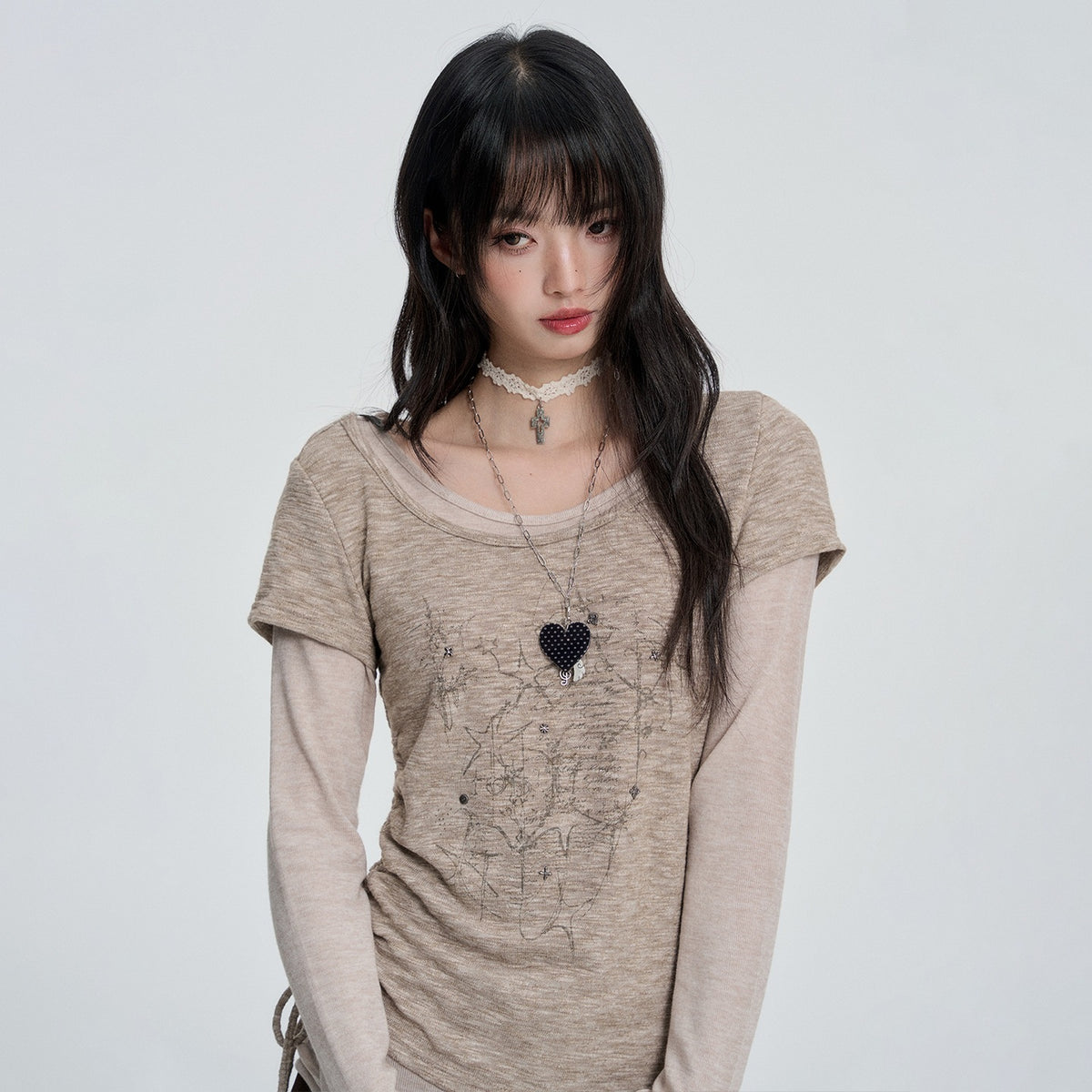 VEEMIX_Grey_Layered_Look_Drawstring_Ruched_Asymmetric_Women&
