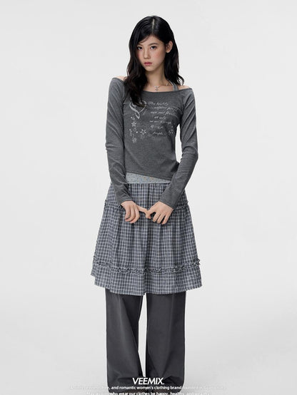 VEEMIX Grey Plaid Layered Look Women&