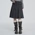 VEEMIX_Grey_Pleated_High_Waist_A_Line_Button_Front_Women&