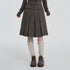 VEEMIX_Grey_Pleated_High_Waist_A_Line_Button_Front_Women&