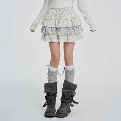 VEEMIX_Grey_Polka_Dot_Ruched_Tiered_High_Waist_Women&