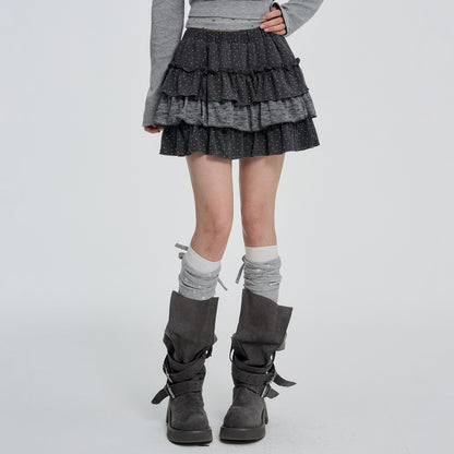 VEEMIX_Grey_Polka_Dot_Ruched_Tiered_High_Waist_Women&