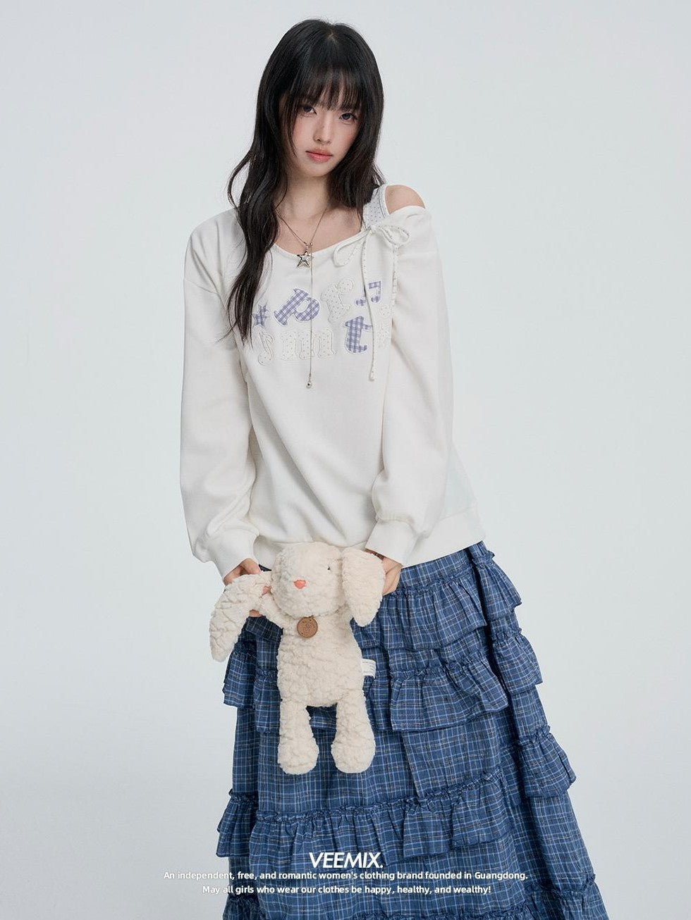 VEEMIX Off Shoulder Embroidered Letter Lace Up Women&