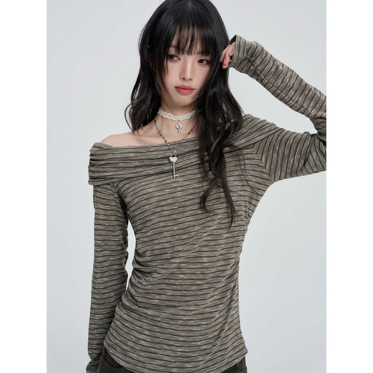 VEEMIX_Off_Shoulder_Striped_Rhinestone_Slim_Fit_Women&