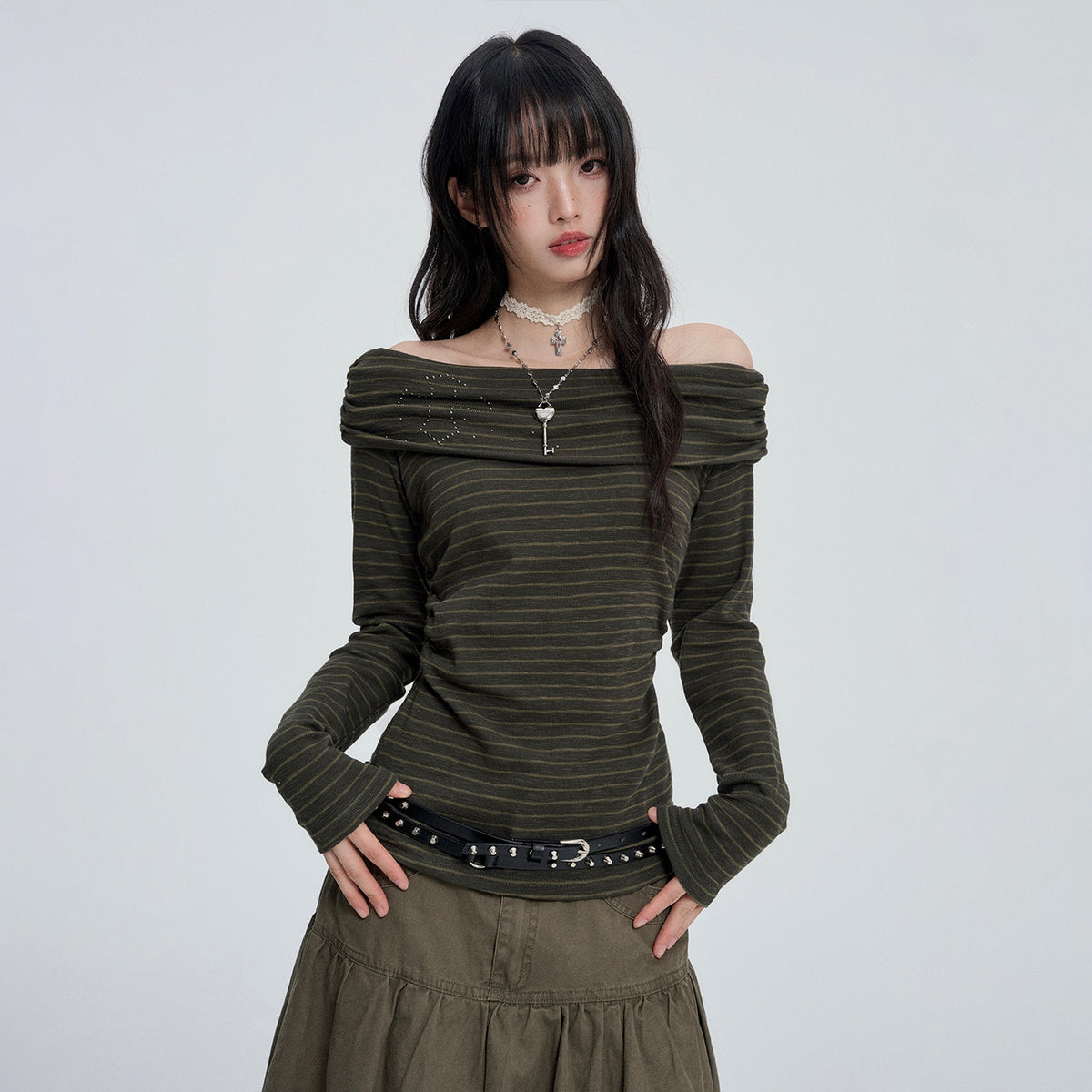 VEEMIX_Off_Shoulder_Striped_Rhinestone_Slim_Fit_Women&
