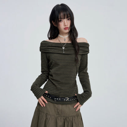 VEEMIX_Off_Shoulder_Striped_Rhinestone_Slim_Fit_Women&