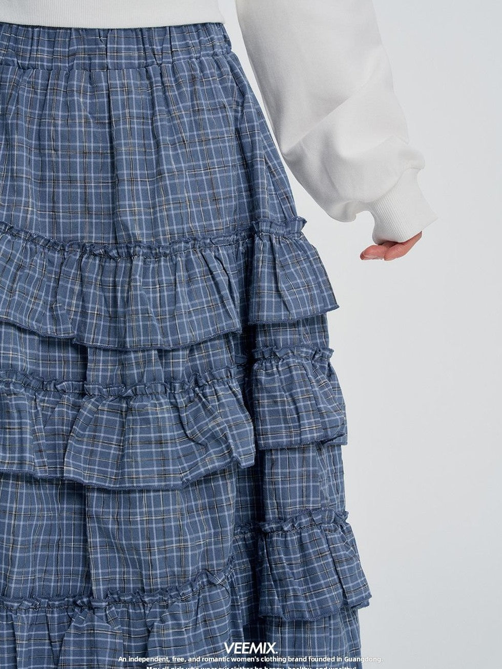 VEEMIX Plaid Asymmetric Ruffle Tiered Women&