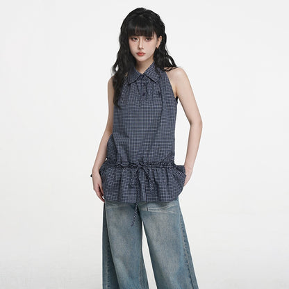 VEEMIX_Plaid_Button_Front_Collared_Pleated_Women&