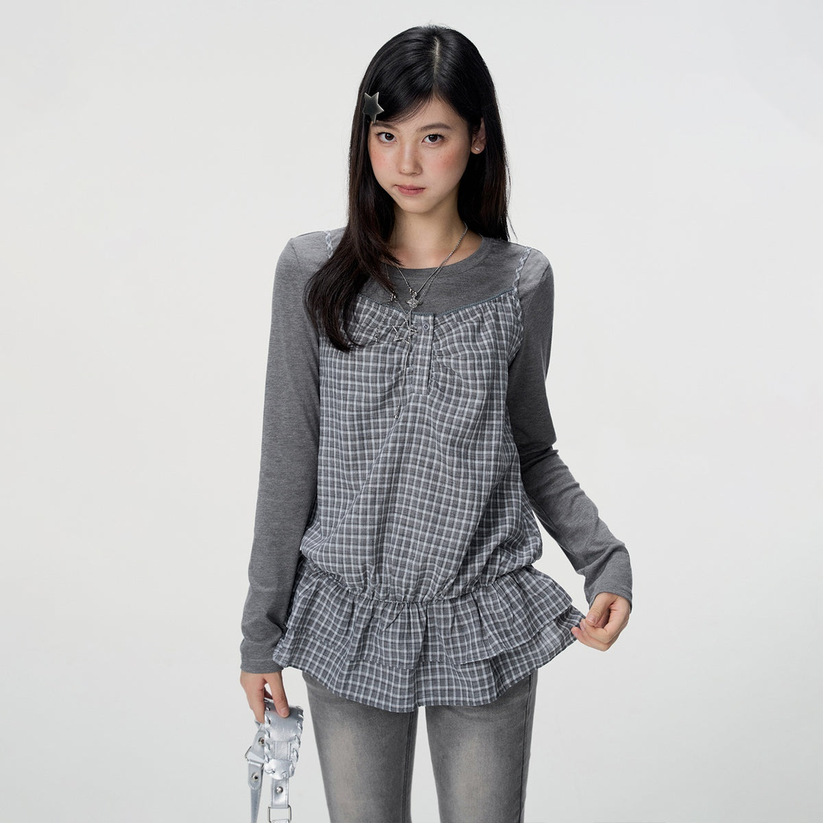 VEEMIX_Plaid_Two_Piece_Cotton_Slim_Fit_Women&