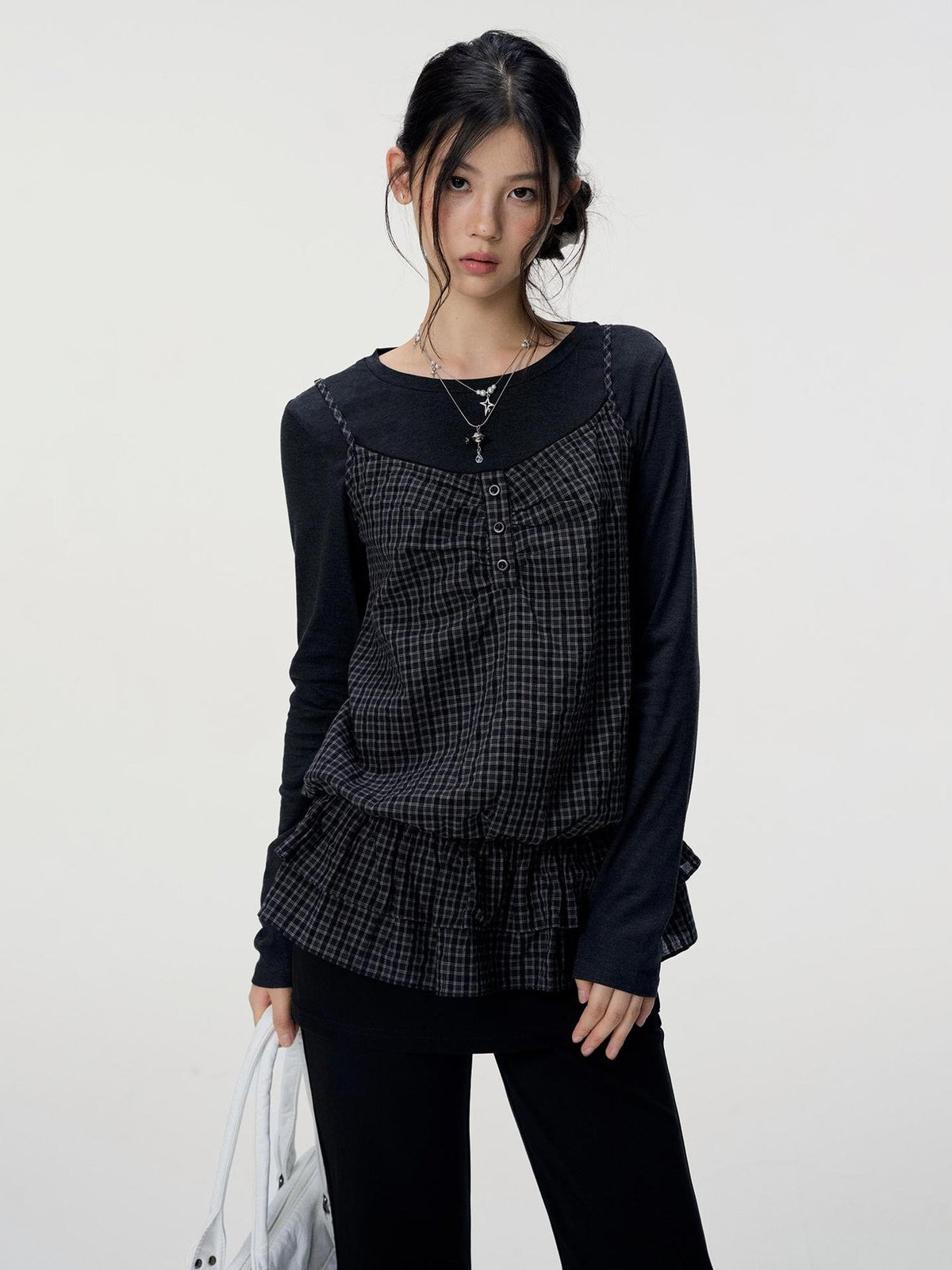 VEEMIX Plaid Two Piece Cotton Slim Fit Women&
