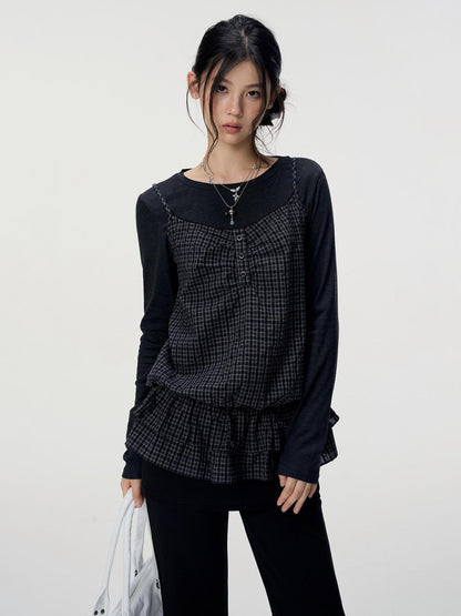 VEEMIX Plaid Two Piece Cotton Slim Fit Women&