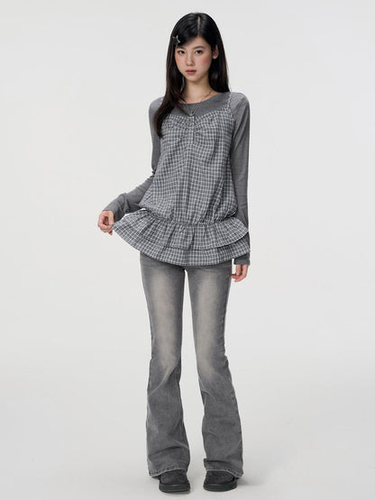 VEEMIX Plaid Two Piece Cotton Slim Fit Women&