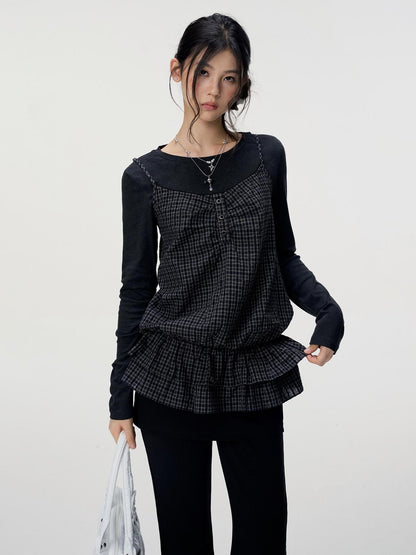 VEEMIX Plaid Two Piece Cotton Slim Fit Women&