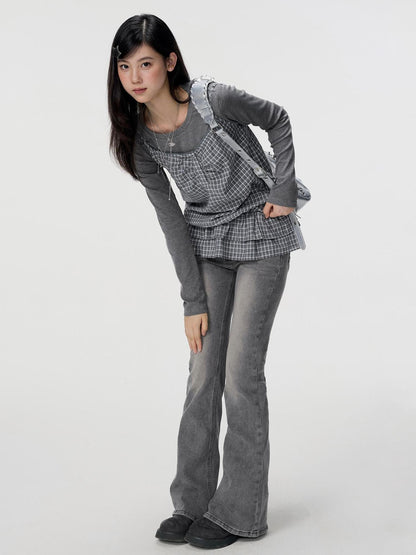 VEEMIX Plaid Two Piece Cotton Slim Fit Women&