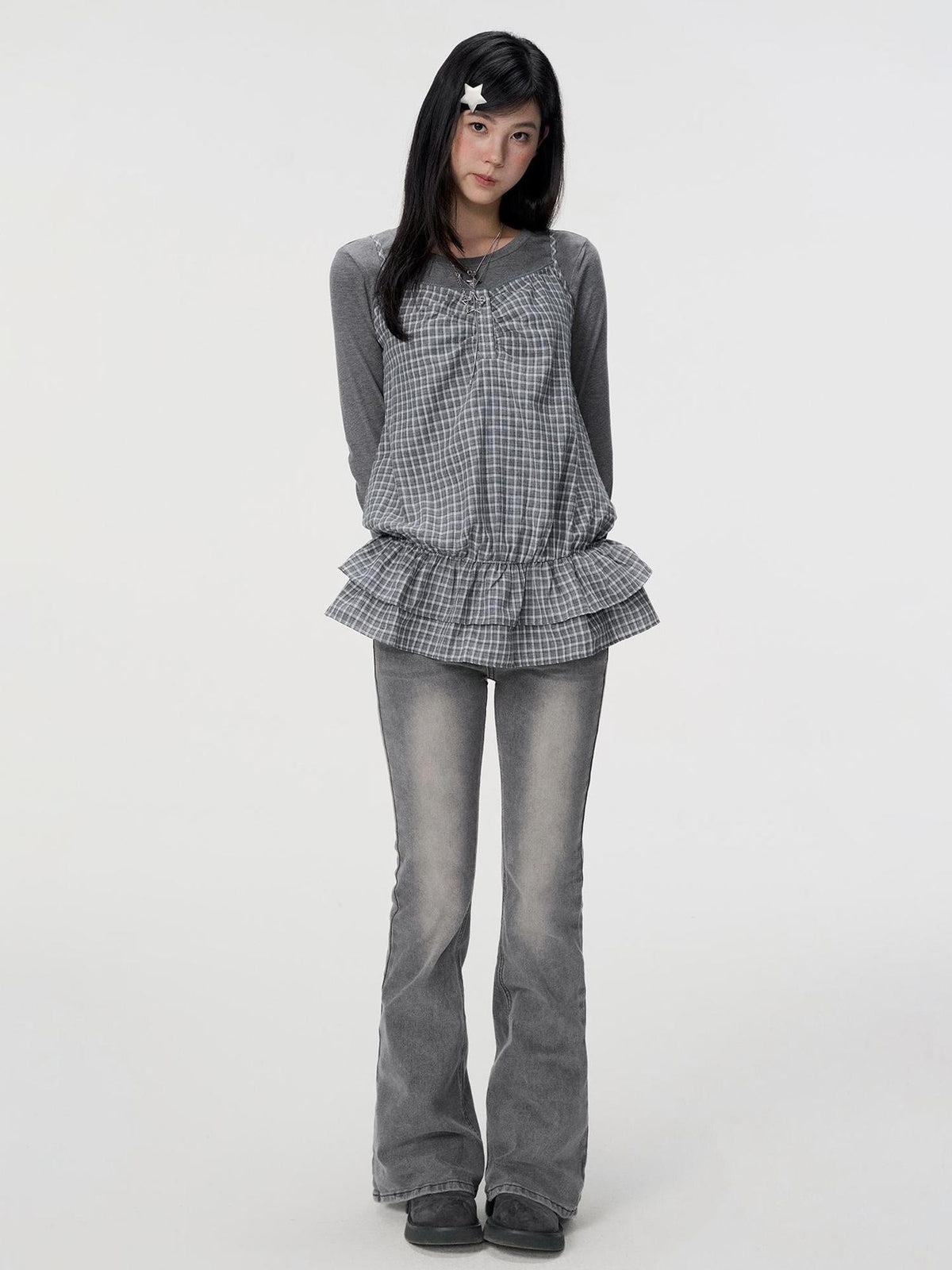 VEEMIX Plaid Two Piece Cotton Slim Fit Women&