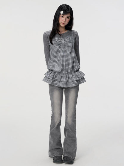 VEEMIX Plaid Two Piece Cotton Slim Fit Women&