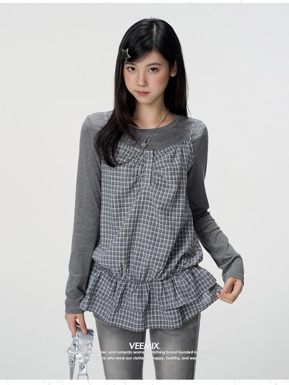 VEEMIX Plaid Two Piece Cotton Slim Fit Women&