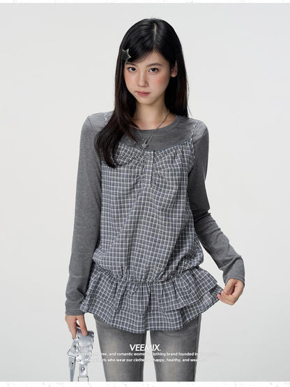 VEEMIX Plaid Two Piece Cotton Slim Fit Women&