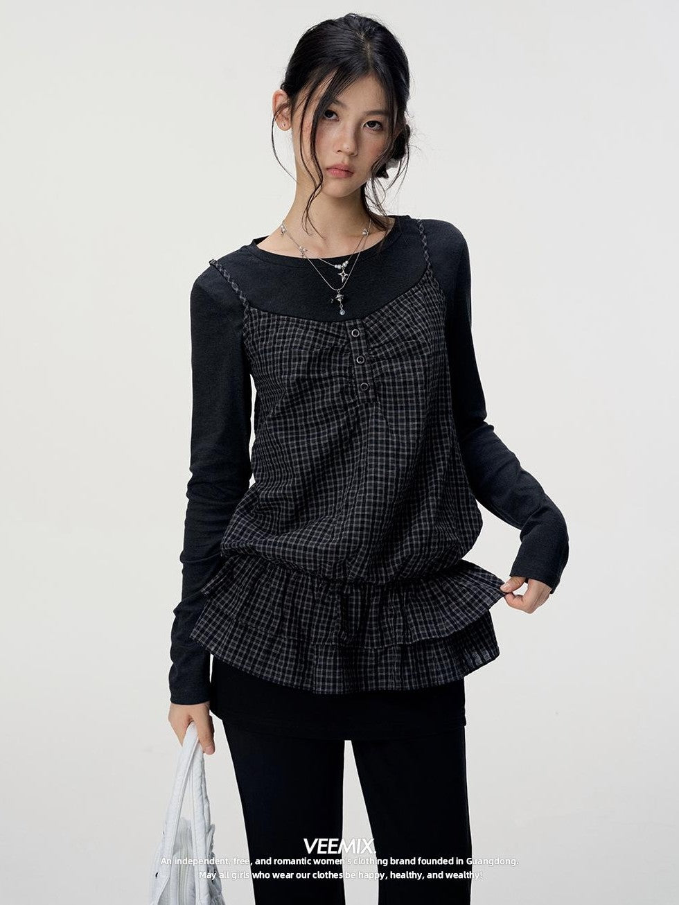 VEEMIX Plaid Two Piece Cotton Slim Fit Women&