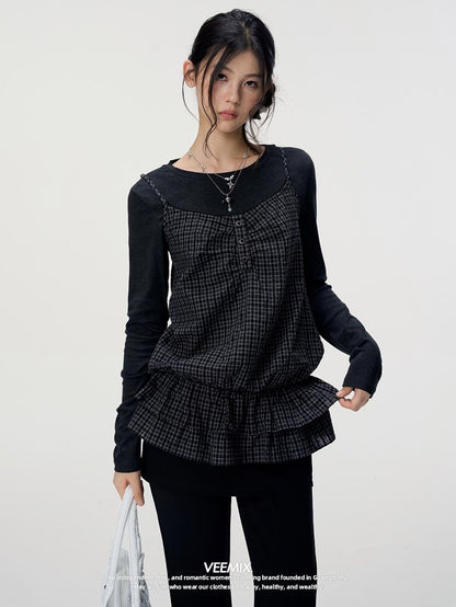 VEEMIX Plaid Two Piece Cotton Slim Fit Women&