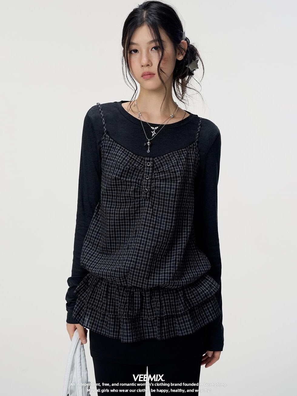 VEEMIX Plaid Two Piece Cotton Slim Fit Women&