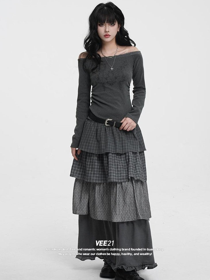 VEEMIX Pleated Plaid Layered A Line Women&