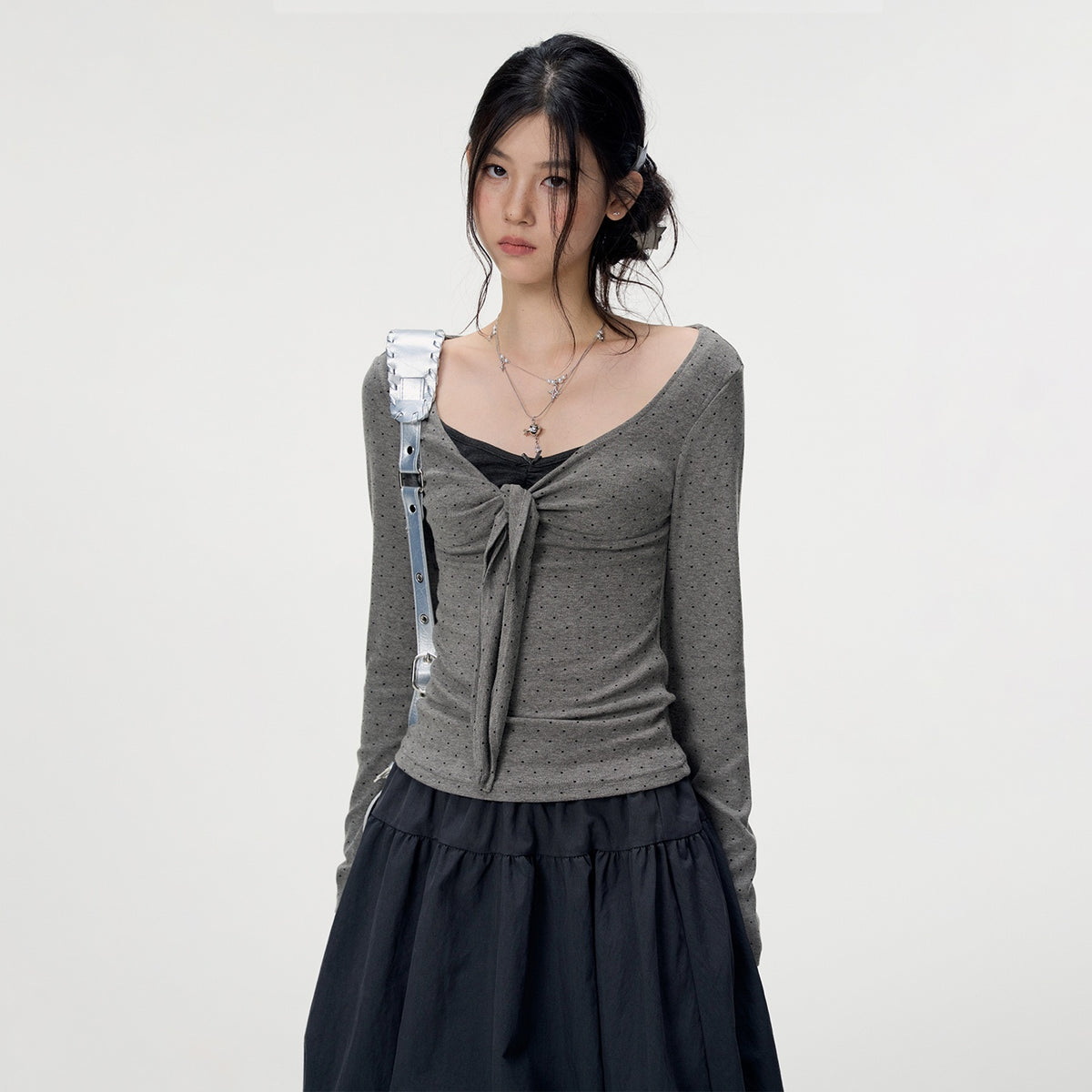 VEEMIX_Polka_Dot_Lace_Up_Faux_Two_Piece_Women&