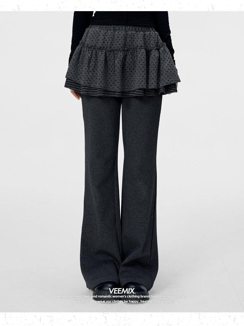 VEEMIX Polka Dot Layered Look High Waist Straight Leg Cotton Women&