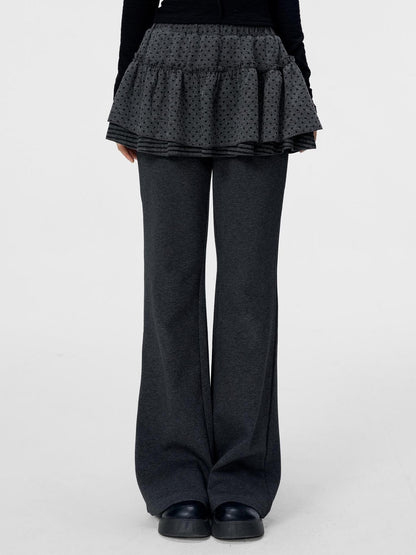 VEEMIX Polka Dot Layered Look High Waist Straight Leg Cotton Women&