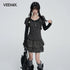 VEEMIX_Puff_Sleeve_Solid_Color_Sweet_Two_Piece_Women&