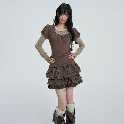 VEEMIX_Puff_Sleeve_Solid_Color_Sweet_Two_Piece_Women&