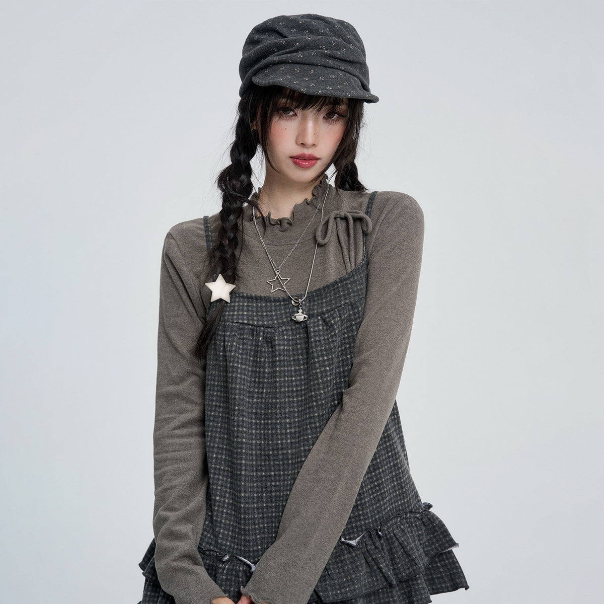 VEEMIX_Ruffle_Trim_Two_Piece_Layered_Round_Neck_Women&