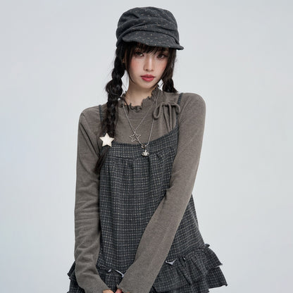 VEEMIX_Ruffle_Trim_Two_Piece_Layered_Round_Neck_Women&