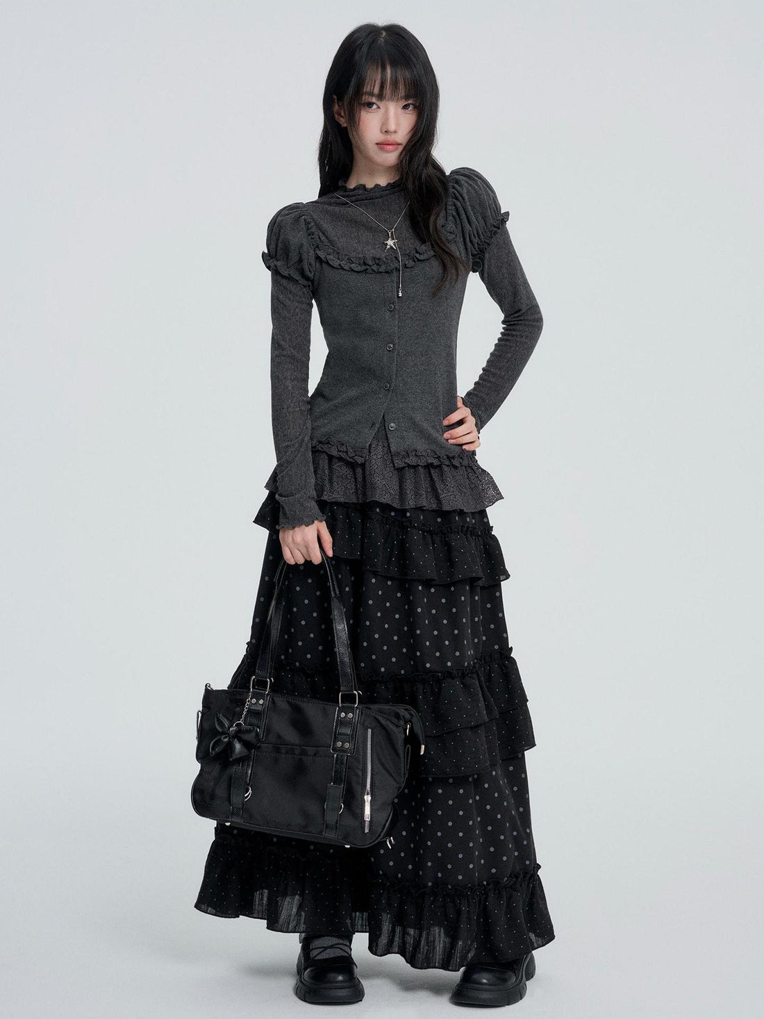 VEEMIX Solid Puff Sleeve Two Piece Slim Fit Korean Women&
