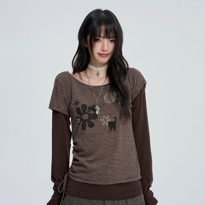 VEEMIX_Striped_Layered_Look_Print_Ruched_Women&