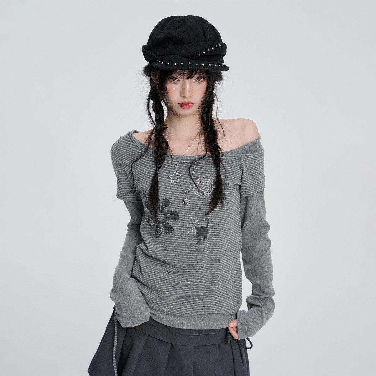 VEEMIX_Striped_Layered_Look_Print_Ruched_Women&