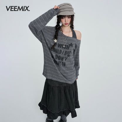 VEEMIX_Striped_One_Shoulder_Asymmetric_Print_Women&
