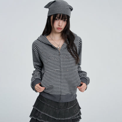 VEEMIX_Striped_Rivet_Loose_Korean_Short_Cotton_Women&