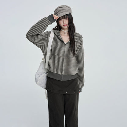 VEEMIX_Striped_Rivet_Loose_Korean_Short_Cotton_Women&