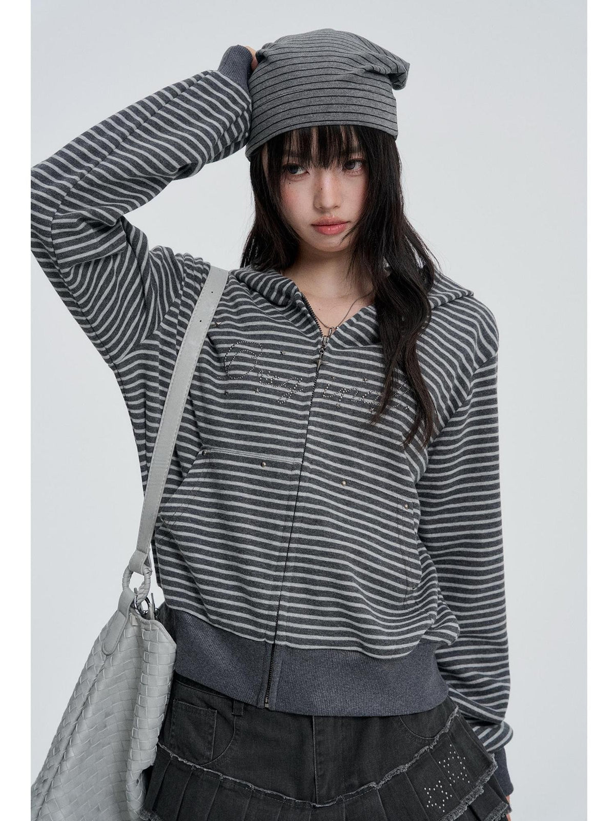 VEEMIX Striped Rivet Loose Korean Short Cotton Women&
