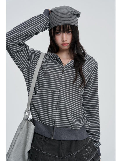 VEEMIX Striped Rivet Loose Korean Short Cotton Women&