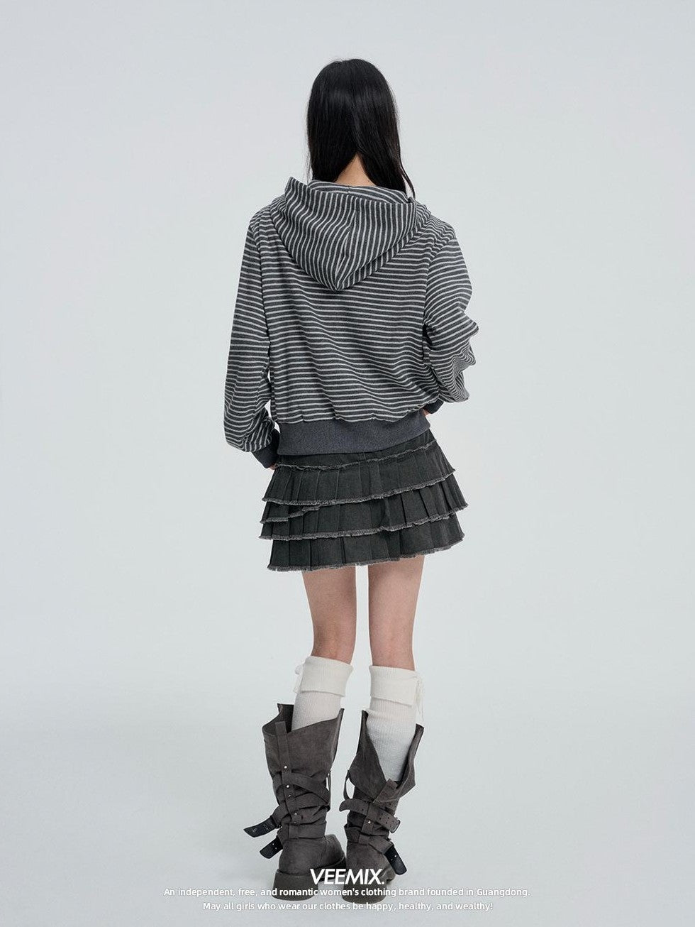 VEEMIX Striped Rivet Loose Korean Short Cotton Women&