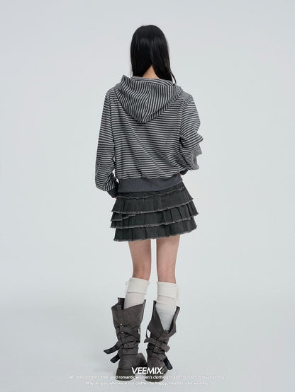 VEEMIX Striped Rivet Loose Korean Short Cotton Women&